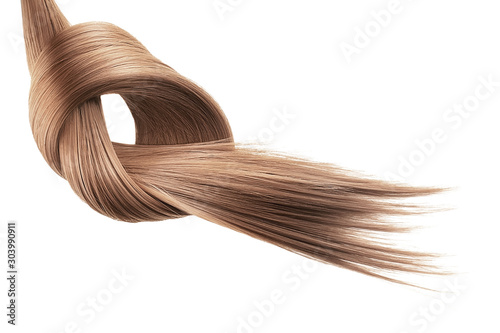 Brown hair tied in knot on white background, isolated