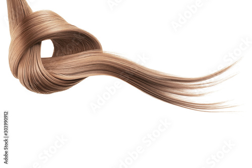 Brown hair tied in knot on white background, isolated