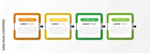 Vector infographic design template with 4 options or steps. Can be used for process diagram, workflow layout, info graph, annual report, flow chart. Vector Illustration