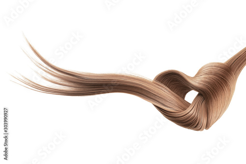 Fototapeta Brown hair knot in shape of heart, isolated on white background