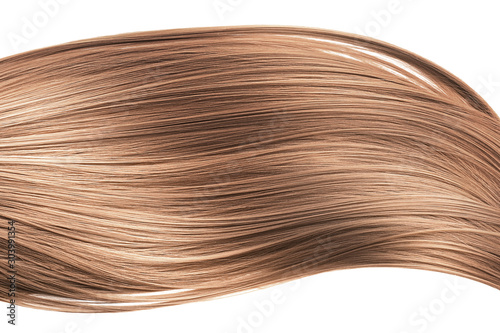 Brown hair wave on white background, isolated. Backdrop for creative