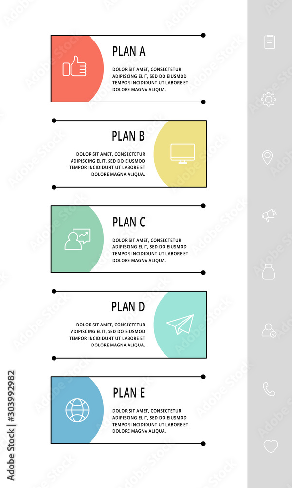 Vector infographic template with rectangles. Business data visualization with 5 options and marketing icons. Five steps for content, process, timeline, web, marketing, presentation, graph, diagrams