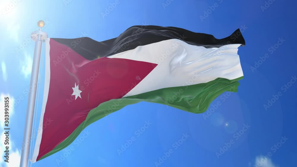 Jordan animated flag in the wind with blue sky in the background, green screen, blue screen or isolated background and the flag on the full background, all in one animated flag pack.