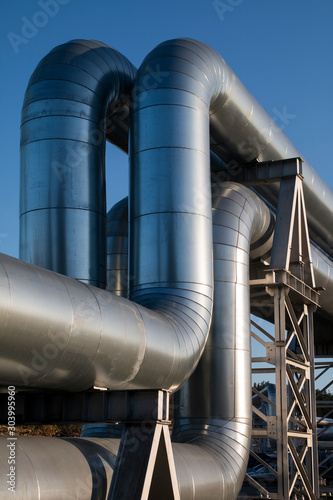 Overground heat pipes. Pipeline above the earth conducting heat for heating city