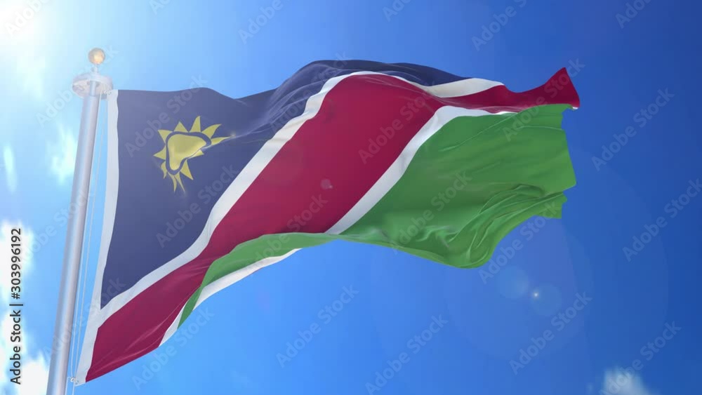 Namibia animated flag in the wind with blue sky in the background, green screen, blue screen or isolated background and the flag on the full background, all in one animated flag pack.