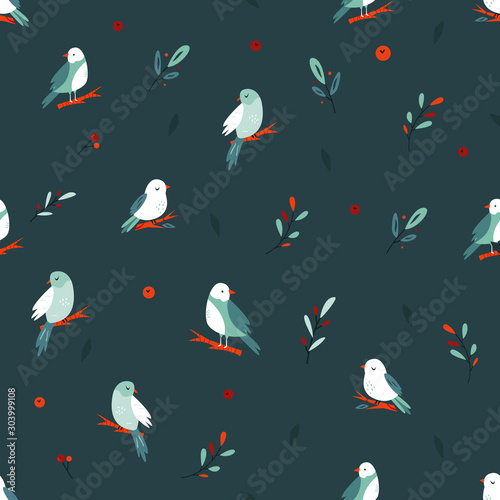 Seamless pattern with cute birds. Vector design © danceyourlife