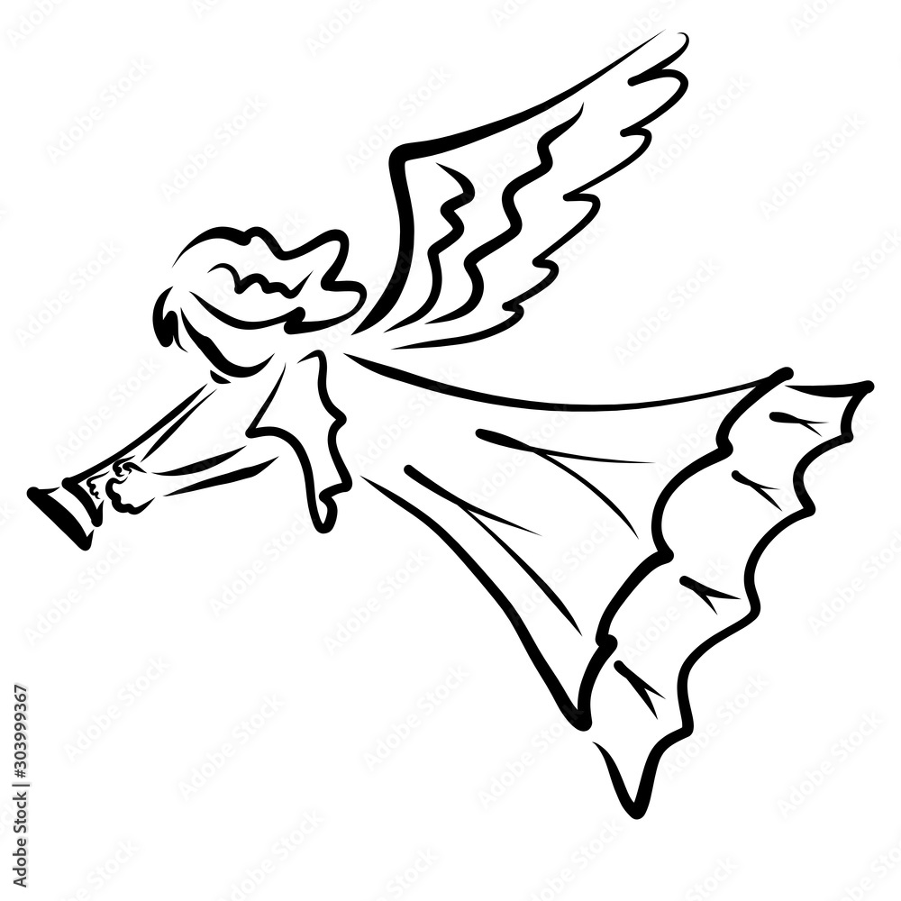 Φωτογραφία Trumpeting Angel announces the good news, black outline