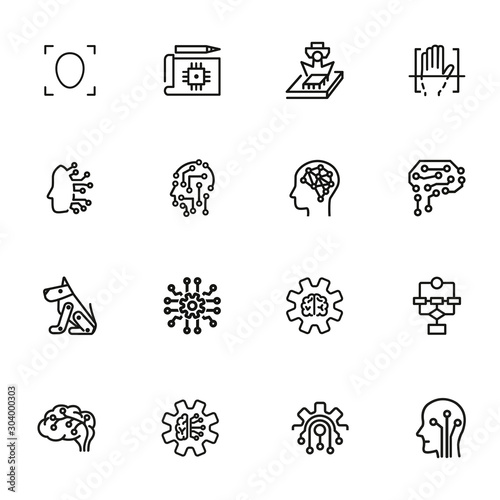 Artificial intelligence line icon set. Brain, gear, setting. Science concept. Vector illustration can be used for topics like shopping, wardrobe, winter