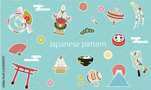 和柄のセット set of icons Japanese pattern