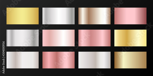 Silver, platinum, bronze, pink gold vector metallic gradients.