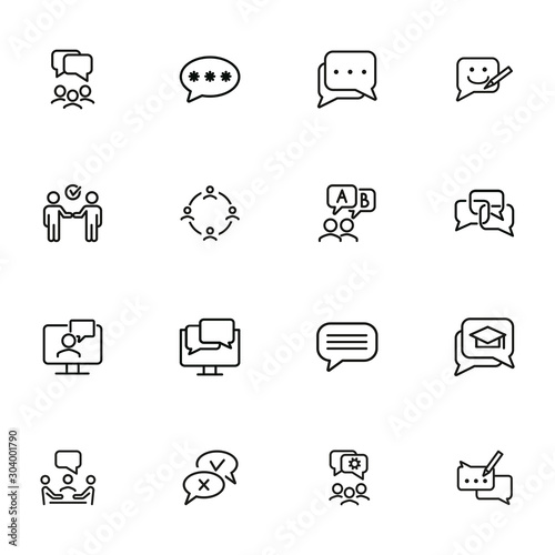 Chatting line icon set. Speech bubble, deal, messenger. Communication concept. Can be used for topics like forum, business, social media