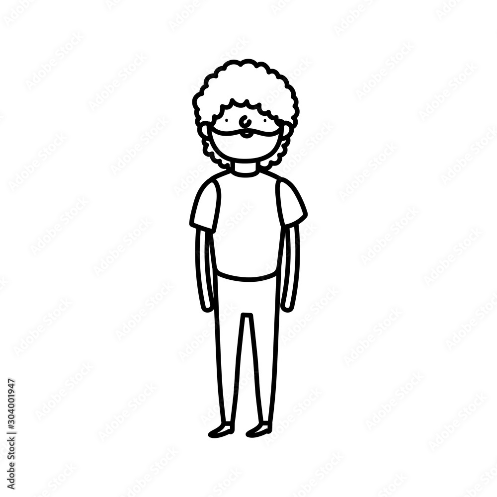 bearded man casual clothes standing on white background thick line