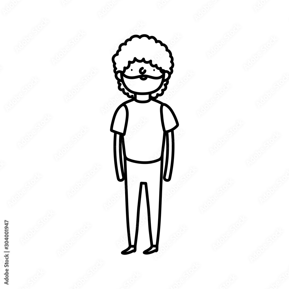 bearded man casual clothes standing on white background thick line bearded man casual clothes standing on white background thick line