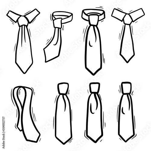 Ties with different knots hand drawn illustrations set