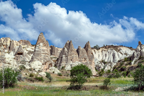 Formation of Fairy Chimneys Goreme Cappadocia landscape, Turkey