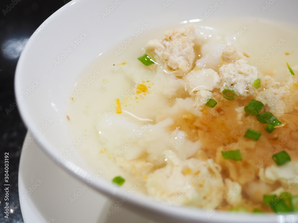 Boiled rice with pork asian breakfast Boiled rice with pork asian breakfast