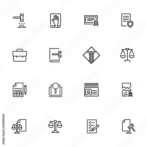 Court line icon set. Gavel, oath, scale. Law concept. Can be used for topics like courthouse, trial, crime