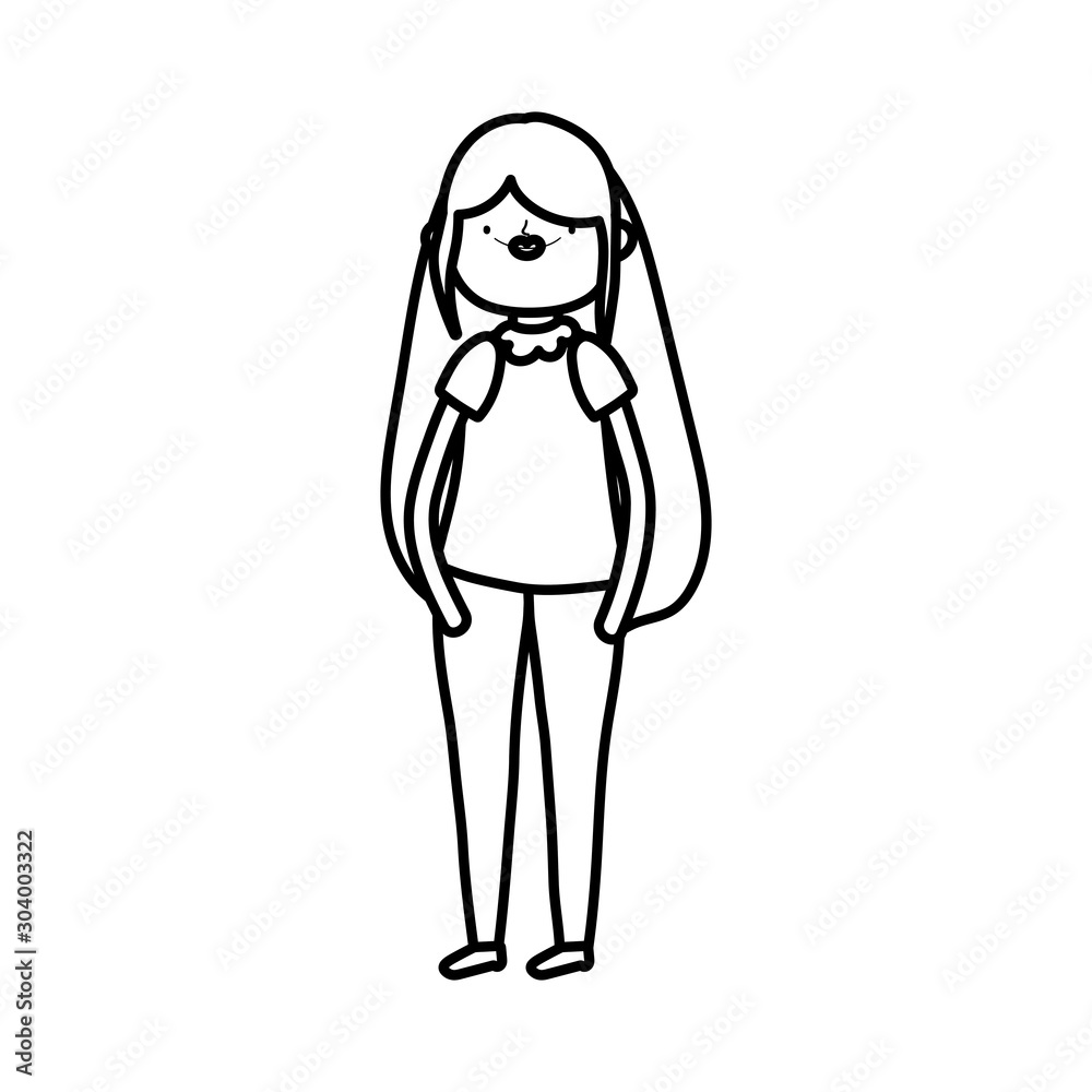 woman with long hair standing on white background thick line woman with long hair standing on white background thick line