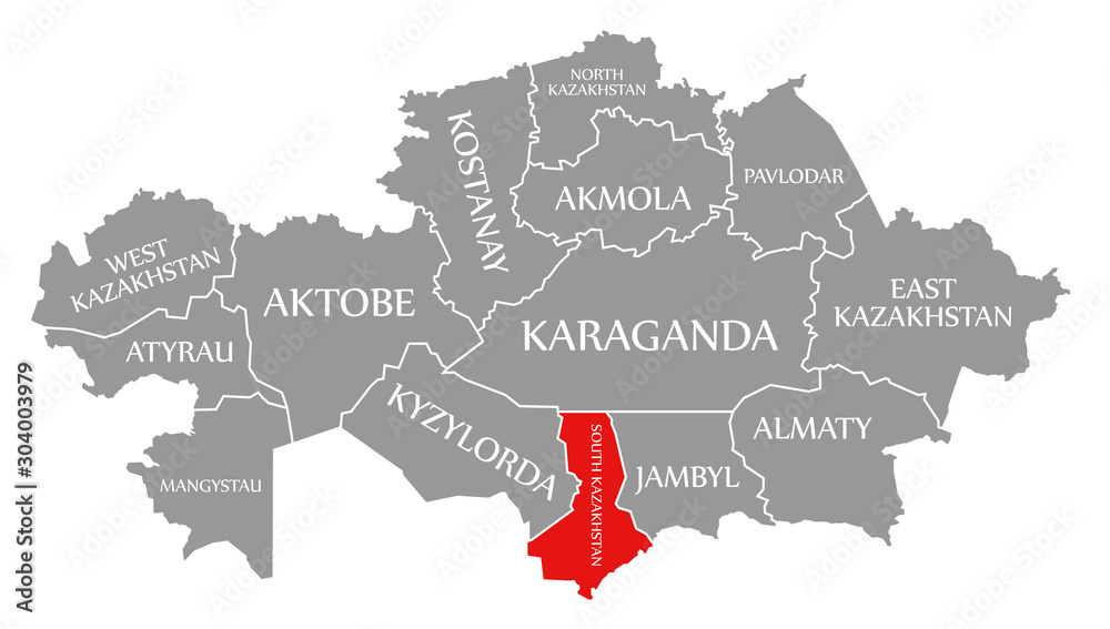 South Kazakhstan red highlighted in map of Kazakhstan