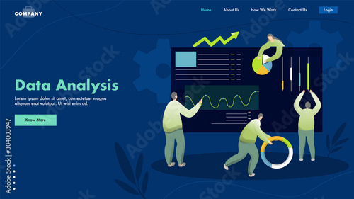 Data Analysis concept based landing page design with business people or analyst maintain the data on website.