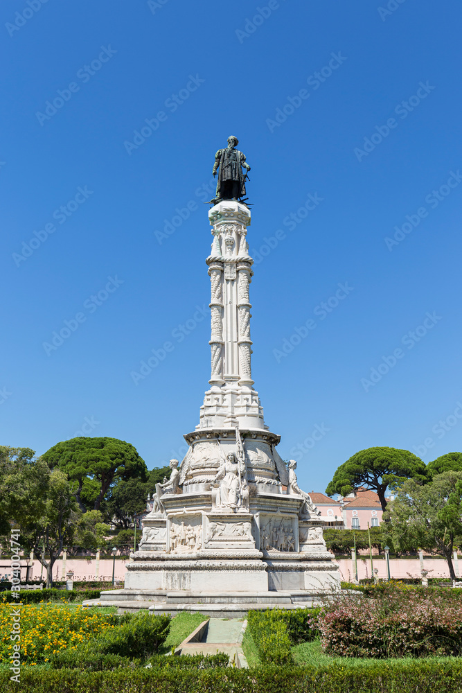 Albuquerque monument at the Garden of Alfonso de Albuquerque in Belem district in Lisbon, Portugal, on a sunny day in the summer.