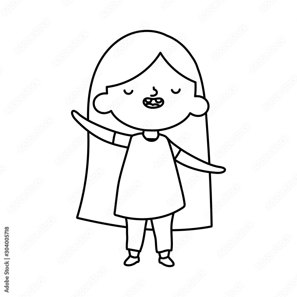 cute little girl long hair on white background thick line cute little girl long hair on white background thick line
