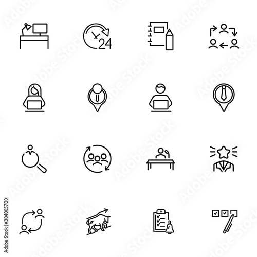 Finding job line icon set. Best worker, employee, workplace. Human resource concept. Can be used for topics like office, staff, personnel