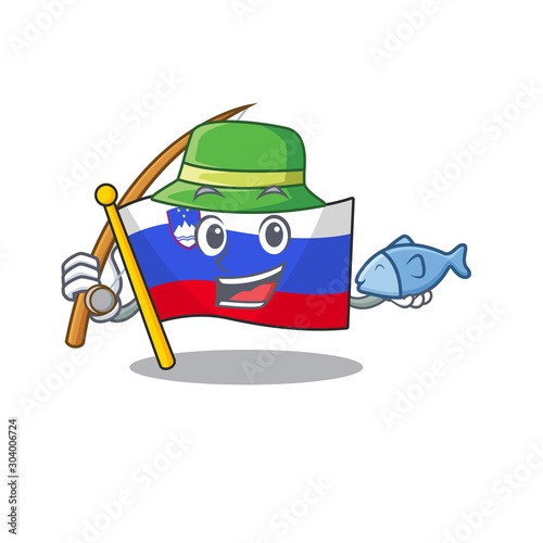 Cartoon flag slovenia isolated in character fishing