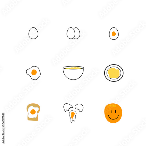 Vector set of eggs located on white background.