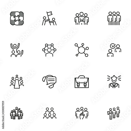 Human structure. Set of line icons on white background. Atom, union, idea. Social concept. Vector illustration can be used for topics like science, business, career
