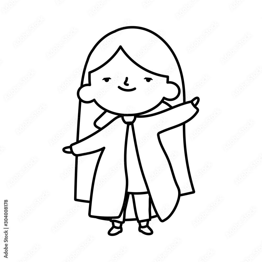 cute little girl long hair on white background thick line cute little girl long hair on white background thick line