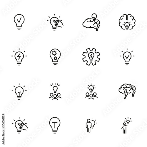 Idea generation line icon set. Brain, lightbulb, strategy. Brainstorming concept. Can be used for topics like solution, creativity, marketing
