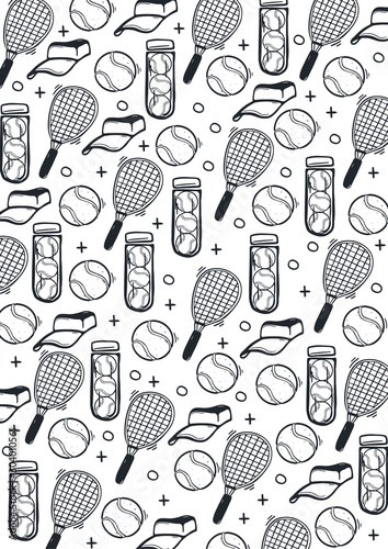 Tennis background with hand draw doodle elements.