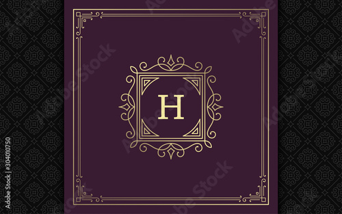 Vintage monogram logo elegant flourishes line art graceful ornaments victorian style vector template design