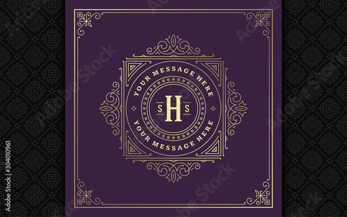 Vintage monogram logo elegant flourishes line art graceful ornaments victorian style vector template design