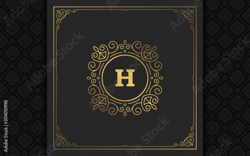 Vintage monogram logo elegant flourishes line art graceful ornaments victorian style vector template design