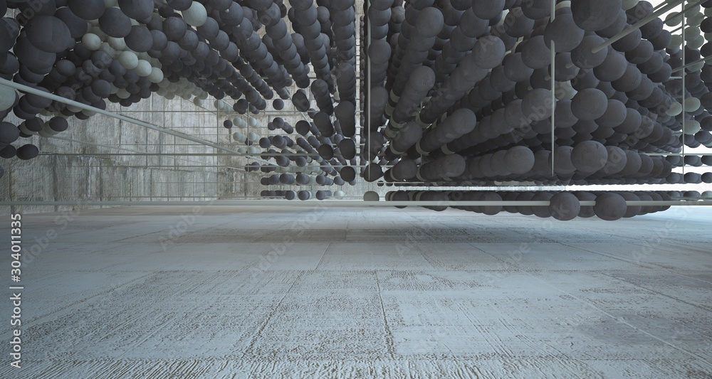 Obraz premium Abstract architectural concrete interior from an array of spheres with large windows. 3D illustration and rendering.