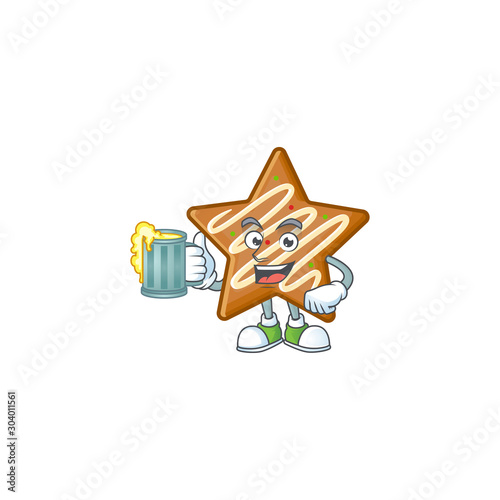 Delicious star cookies with character holding juice shape