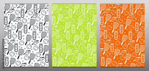 Set of Tennis backgrounds with hand draw doodle elements.