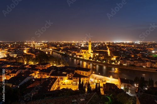 The skyline of the italian town Verona at night