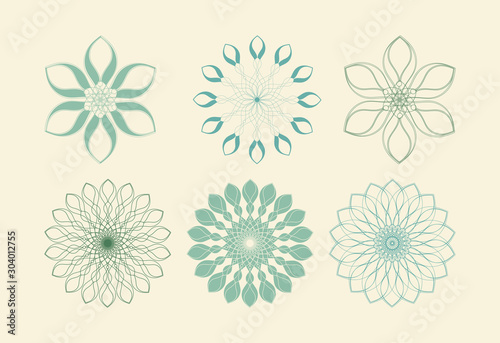 floral tracery symbols set retro green