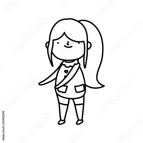 girl with long hair on white background thick line