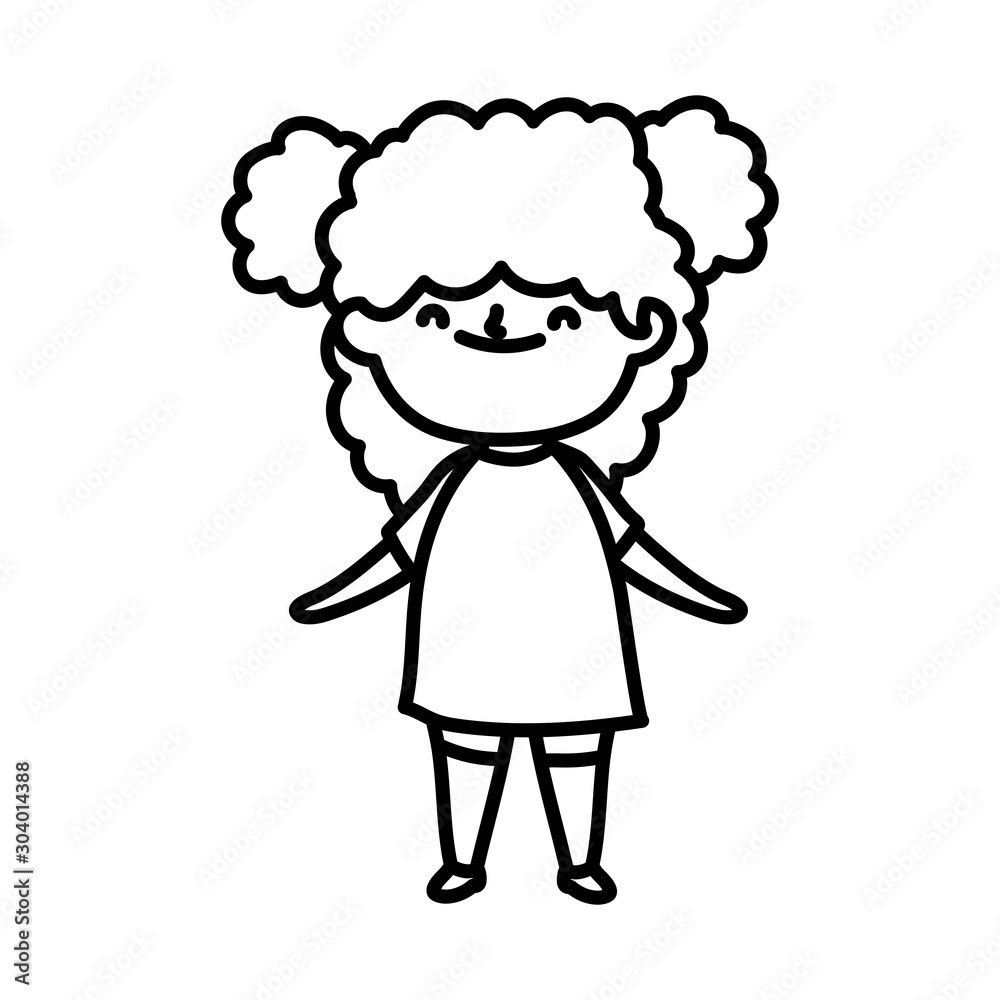 smiling cute little girl bun hair on white background thick line smiling cute little girl bun hair on white background thick line