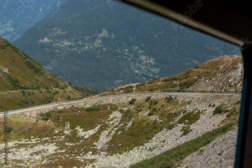 Tram ride in Mont Blanc surroundings  next to Chamonix, France.