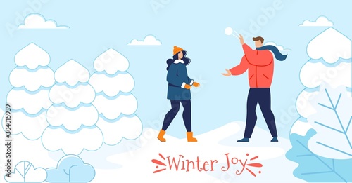 Winter Joy Motivation Poster with Happy Couple