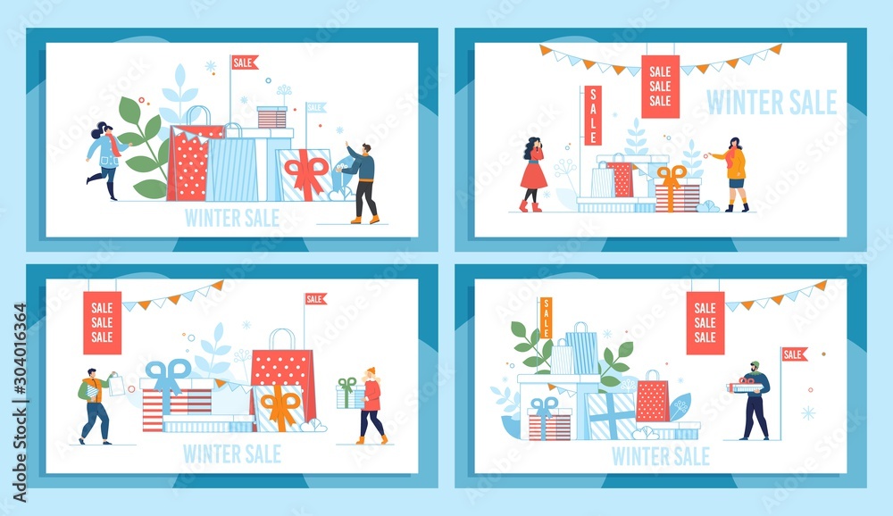 Winter Holidays Sale Market Promotion Poster Set