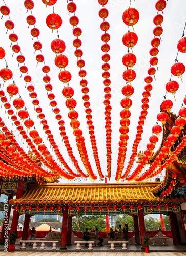 red lanterns decorations at Thean Hou Temple in Kuala Lumpur, Malaysia