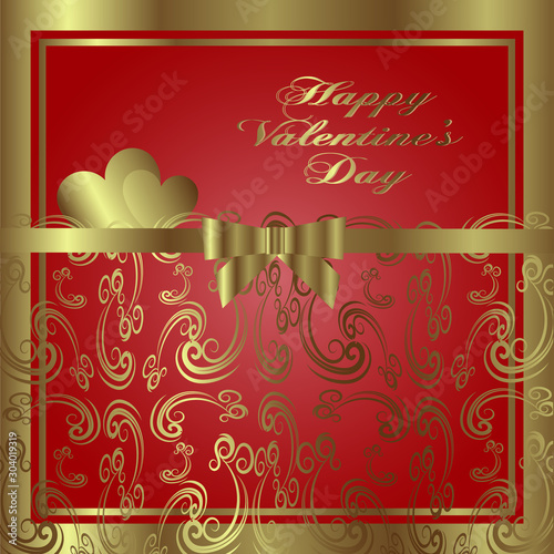 Happy Valentine's Day vintage lettering greeting card on red background with heart