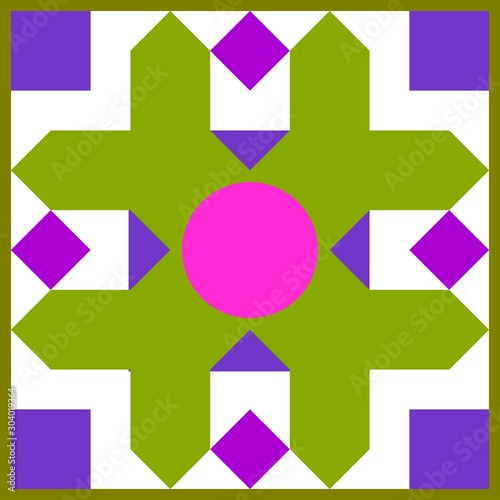Barn quilt pattern, Amish Patchwork design, Abstract geometric tiled trail Vector illustration