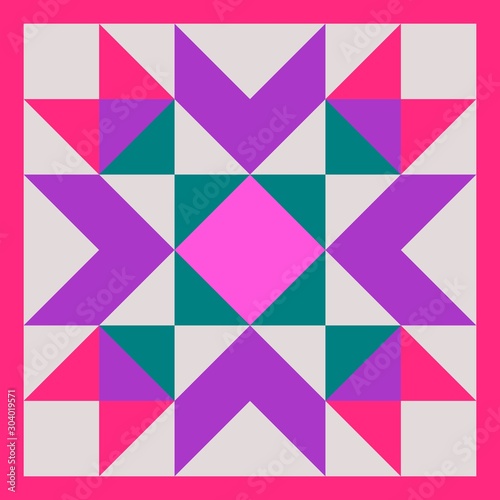 Barn quilt pattern, Amish Patchwork design, Abstract geometric tiled trail Vector illustration